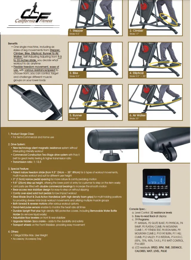 California Fitness AM-3 Combo Elliptical (6-in-1) - DEMO MODEL  **SOLD**