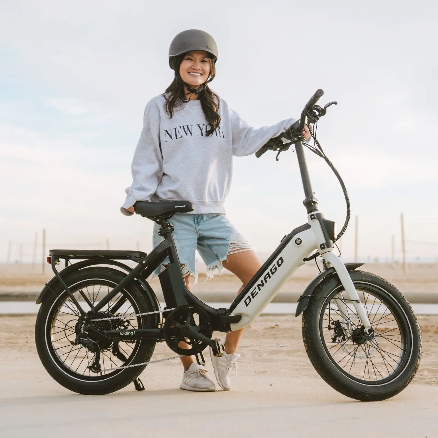 Denago Folding 1st eBike > 20" Tire > 500 Watt 48V 13.6 AH > Low Step > Black & White > One Size