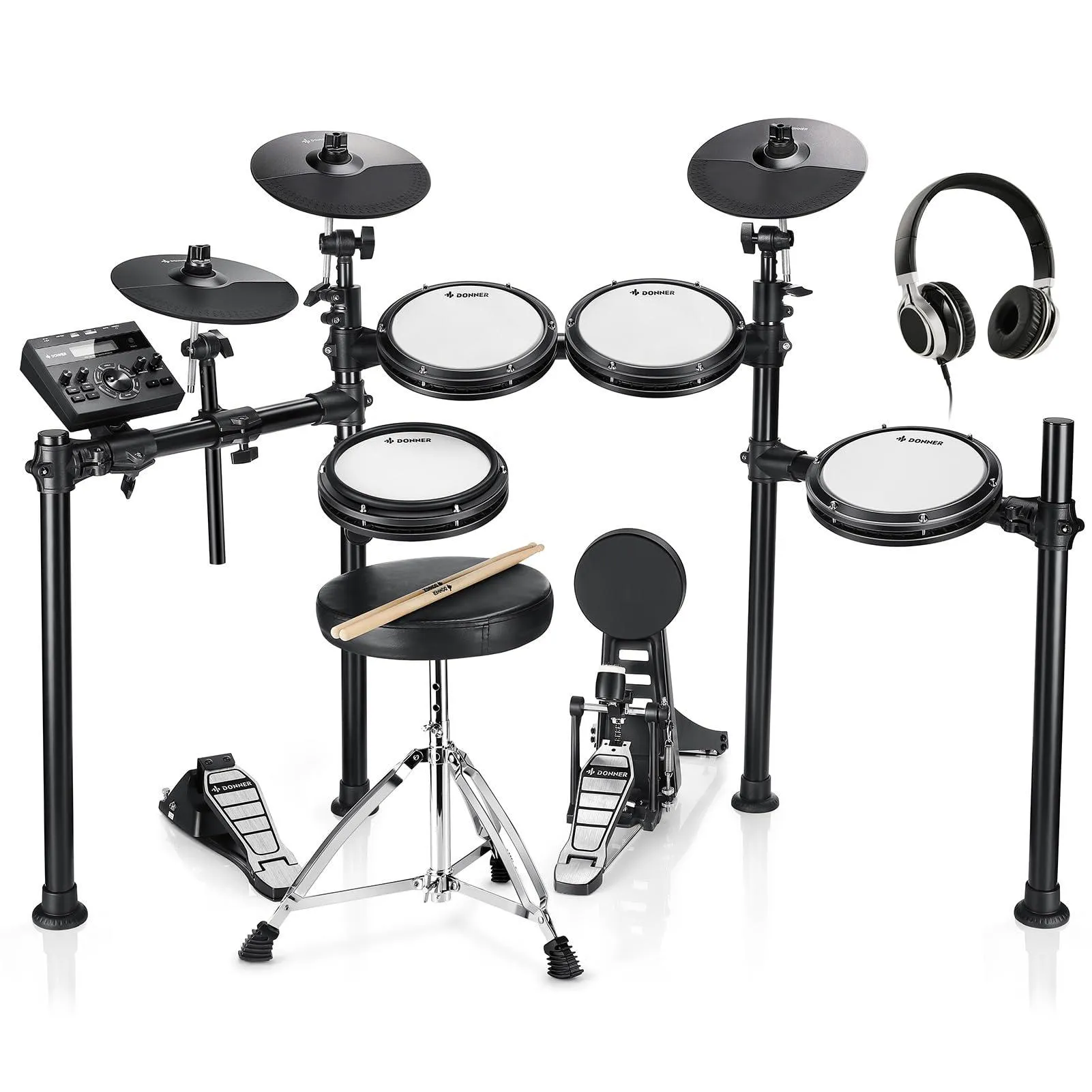 Donner DED-200 Electric Drum Sets, Electric Drum Kits with Quiet Mesh Drum Pads, 2 Cymbals w/Choke, 31 Kits and 450  Sounds, Throne, Headphones, Sticks, USB MIDI, Melodics Lessons (5 Pads, 3 Cymbals)