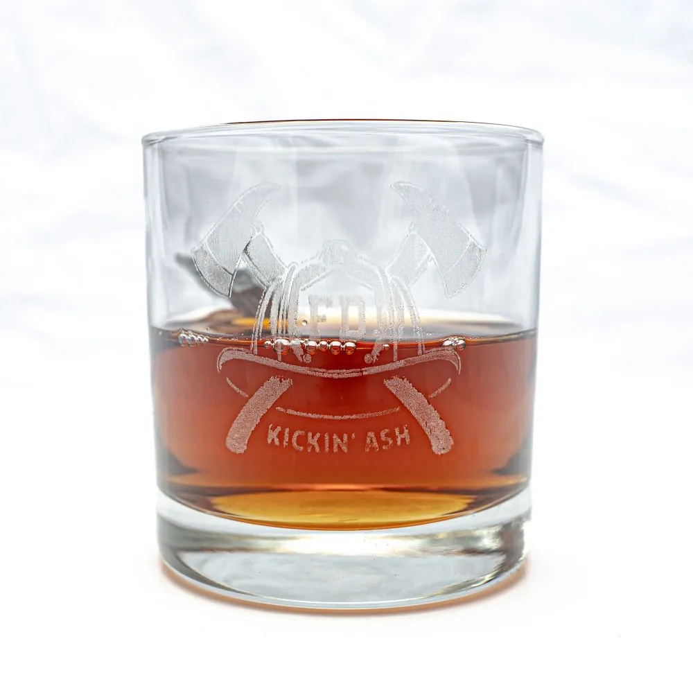 Engraved Embedded Fire Axe Whiskey Glass