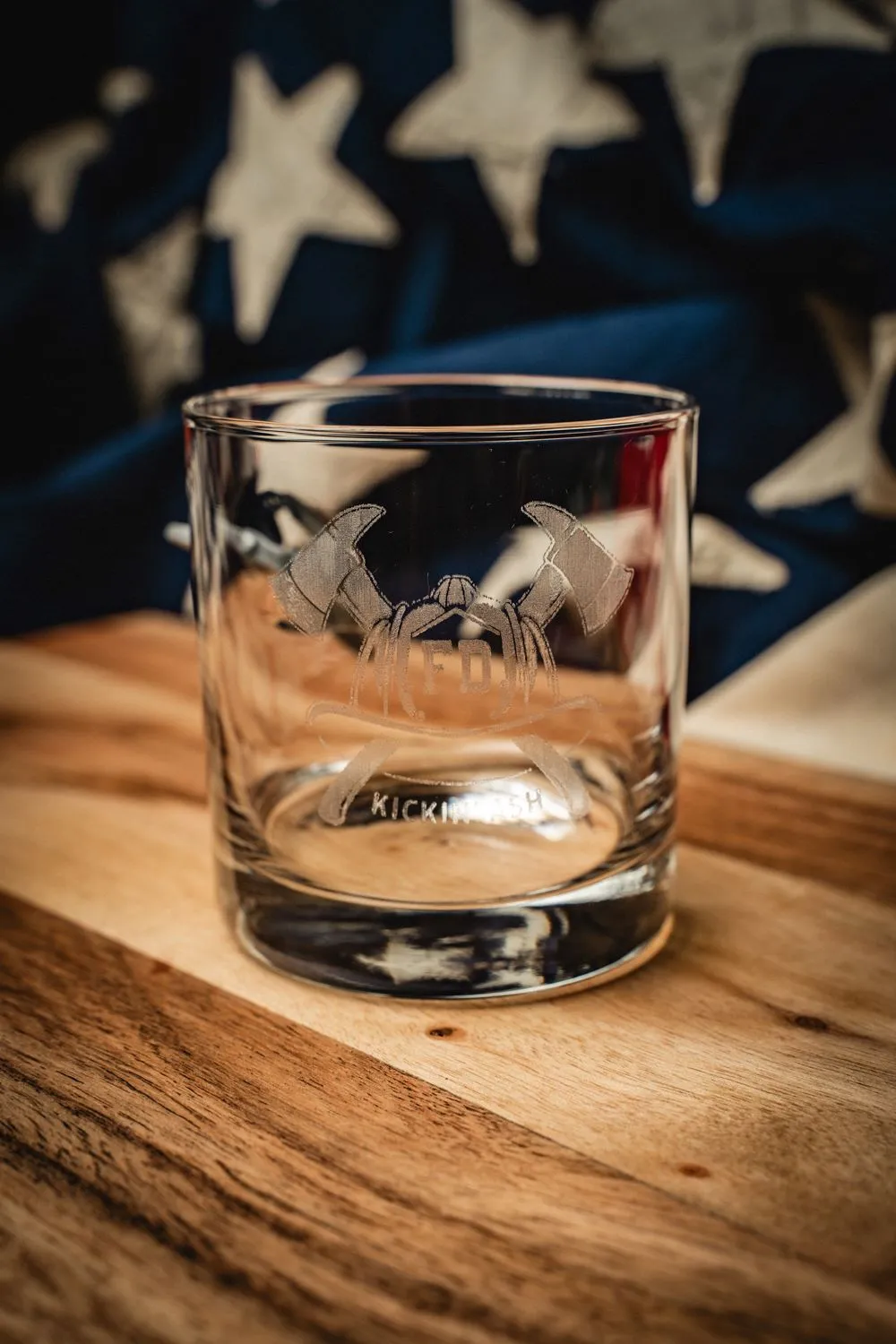 Engraved Embedded Fire Axe Whiskey Glass