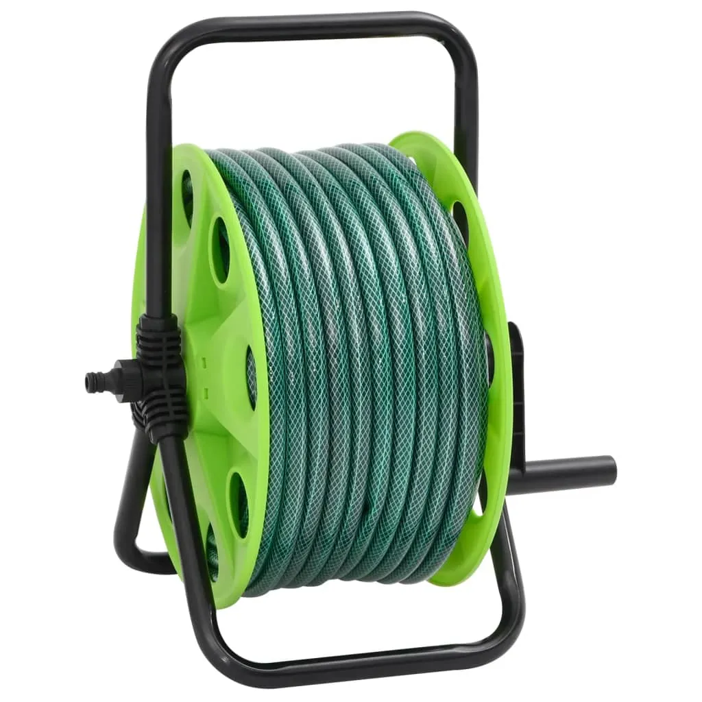 Free Standing Green Hose Reel with Hose Fitting Set 0.5" 30 m PVC