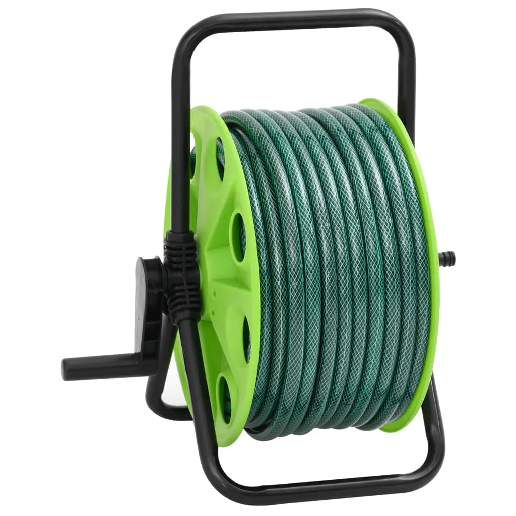 Free Standing Green Hose Reel with Hose Fitting Set 0.5" 30 m PVC