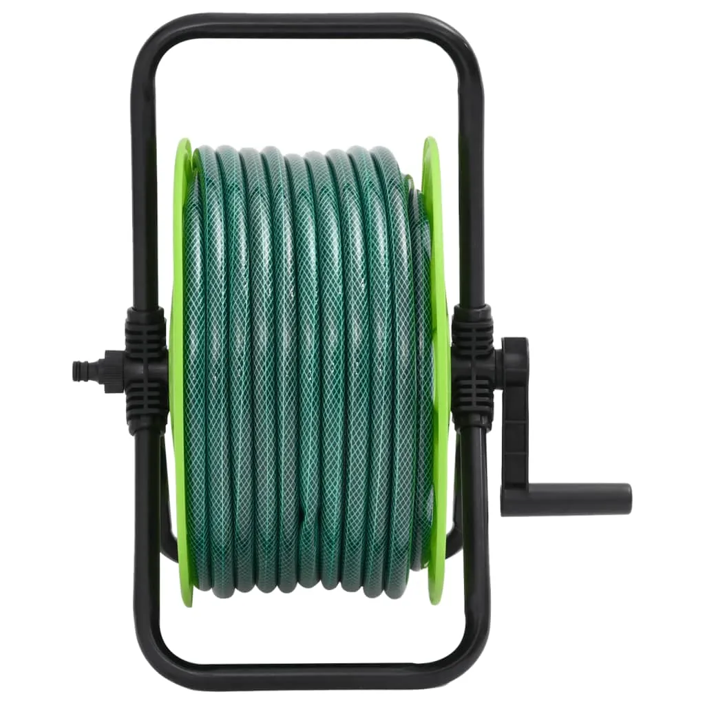 Free Standing Green Hose Reel with Hose Fitting Set 0.5" 30 m PVC