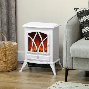 Freestanding Fireplace Flame Effect Electric Heater Log Burning White