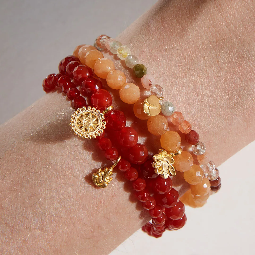 Ganesha Hindu God, Overcoming Obstacles Carnelian Gemstone Bracelet