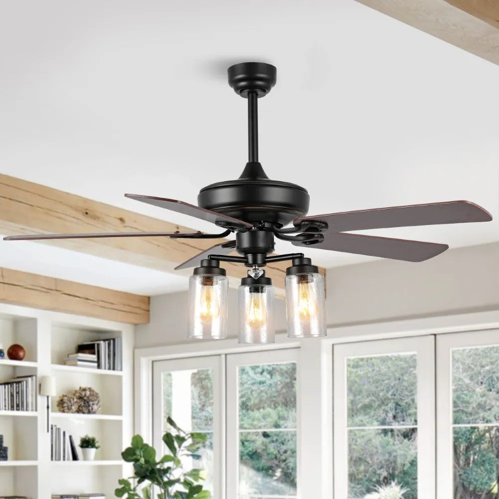 Hunter 52"  Rustic Industrial Iron/Wood/Seeded Glass Mobile-App/Remote-Controlled LED Ceiling Fan