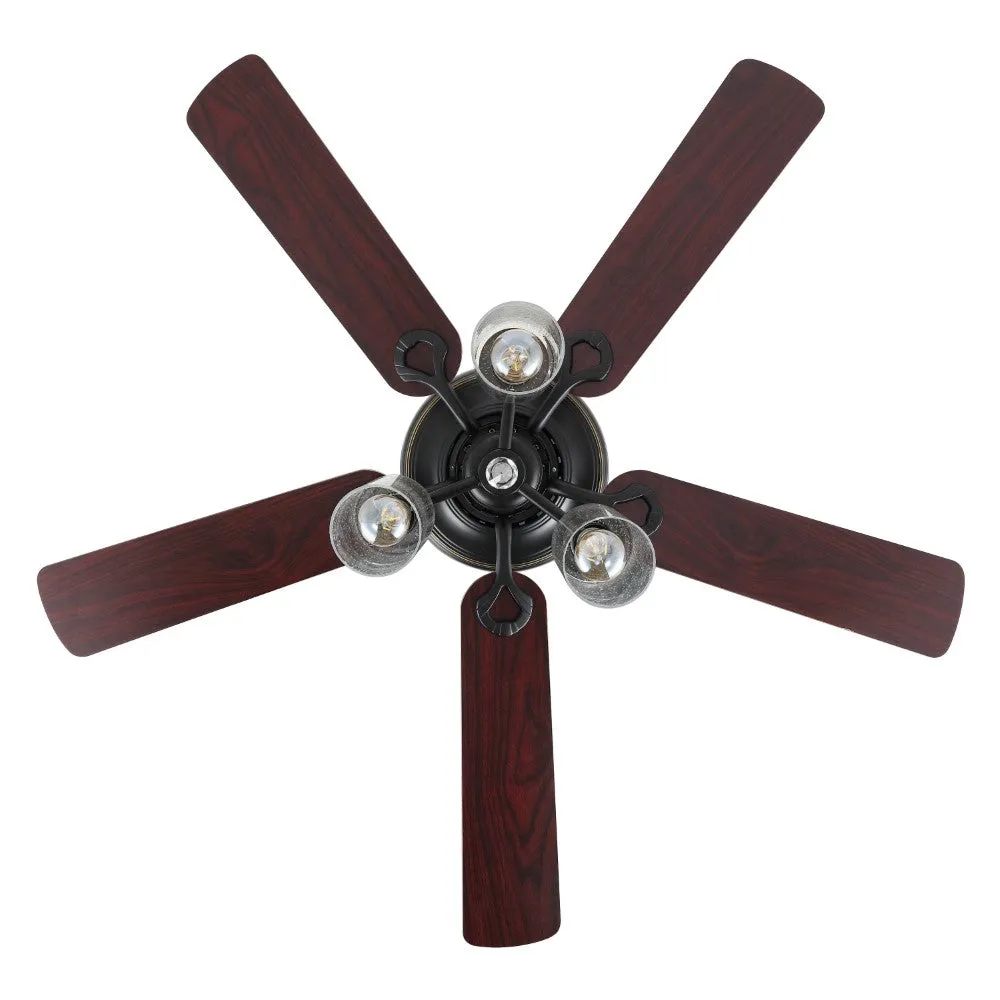 Hunter 52"  Rustic Industrial Iron/Wood/Seeded Glass Mobile-App/Remote-Controlled LED Ceiling Fan