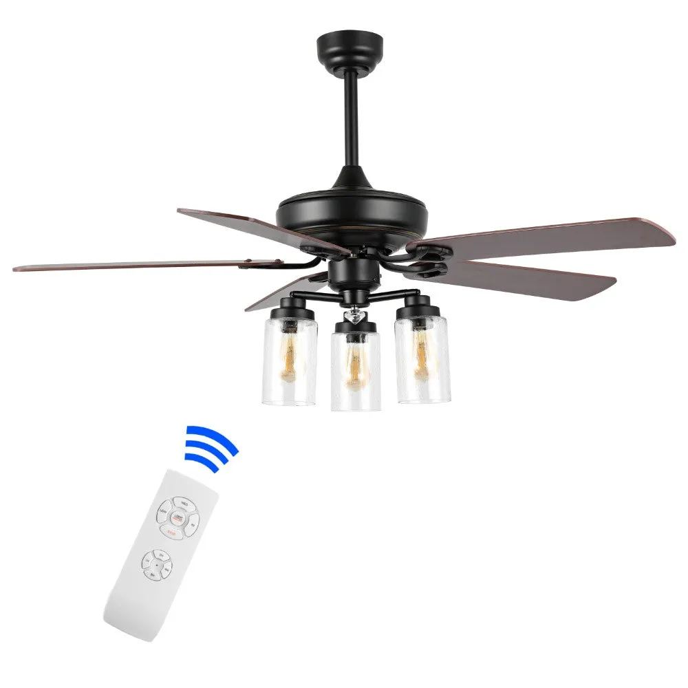 Hunter 52"  Rustic Industrial Iron/Wood/Seeded Glass Mobile-App/Remote-Controlled LED Ceiling Fan