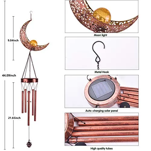 Kelvinlux Solar Moon Wind Chimes Outdoor, Waterproof Moon Wind Bells Light Clearance for Outside, Unique Gifts for Mom's Day, Children's Day, Birthday, Women, Decor for Garden, Patio, Yard, Party