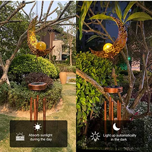 Kelvinlux Solar Moon Wind Chimes Outdoor, Waterproof Moon Wind Bells Light Clearance for Outside, Unique Gifts for Mom's Day, Children's Day, Birthday, Women, Decor for Garden, Patio, Yard, Party