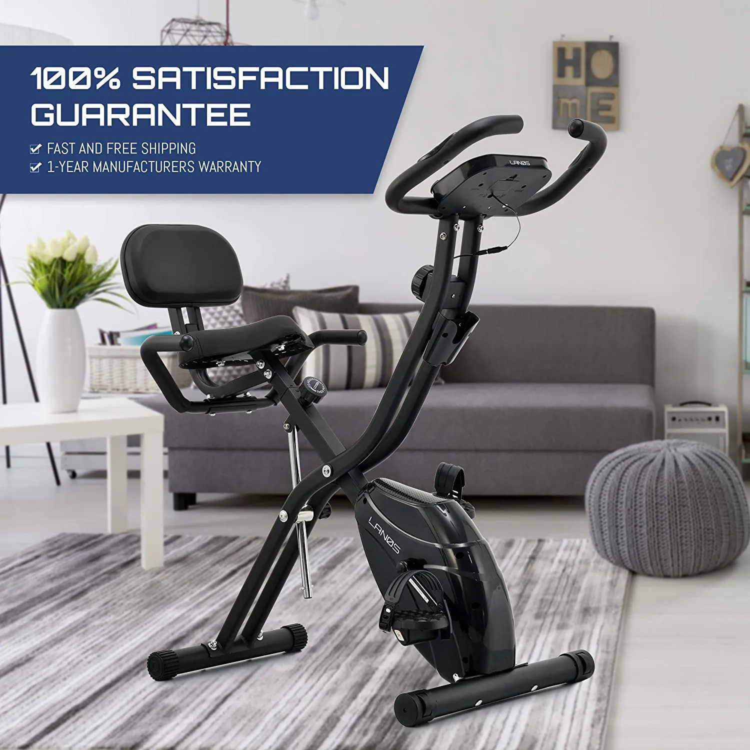 Lanos Folding Exercise Bike with 10-Level Adjustable Magnetic Resistance | Upright and Recumbent Foldable Stationary Bike is The Perfect Workout Bike for Home Use for Men, Women, and Seniors