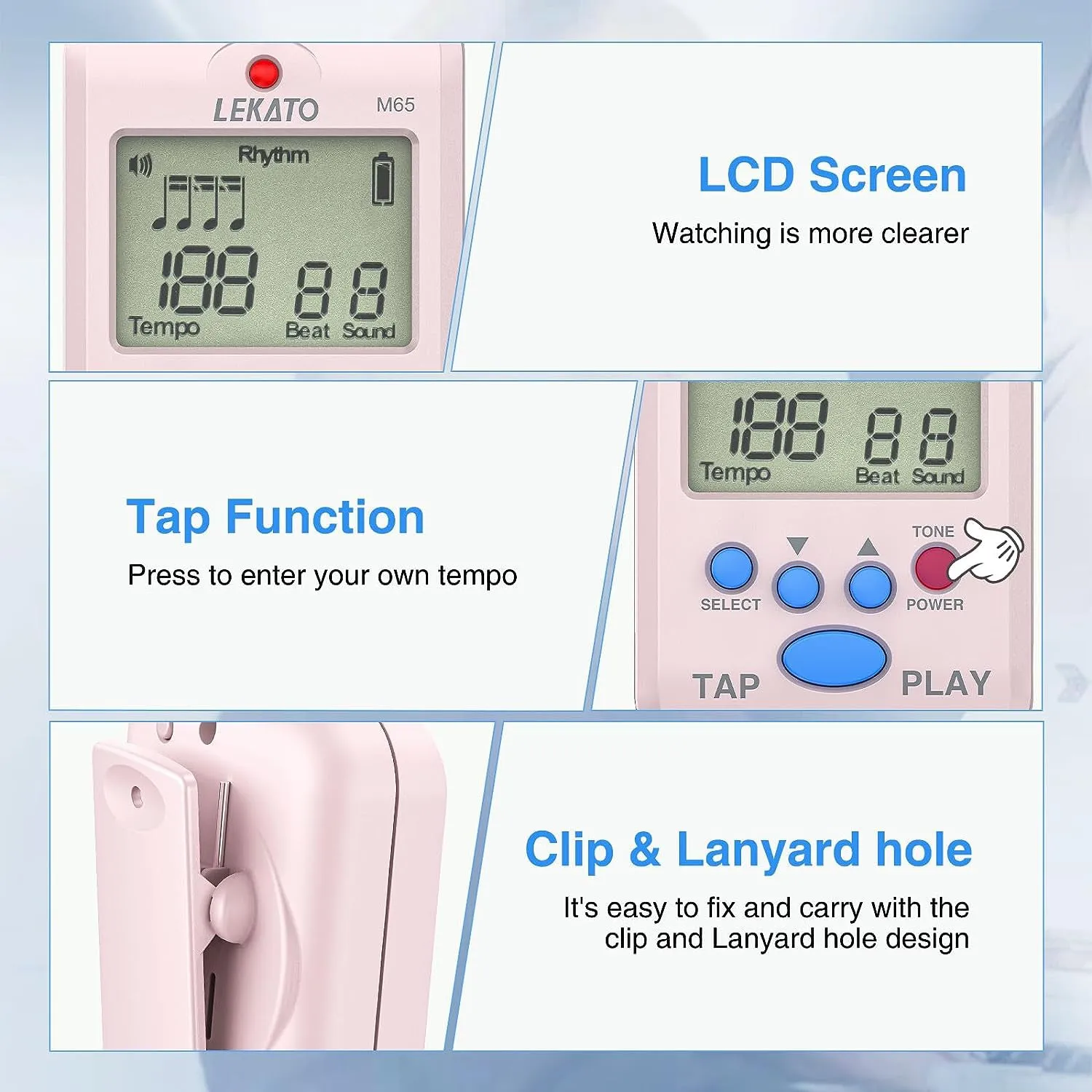 LEKATO M65 Digital Metronome Rechargeable LCD Electronic