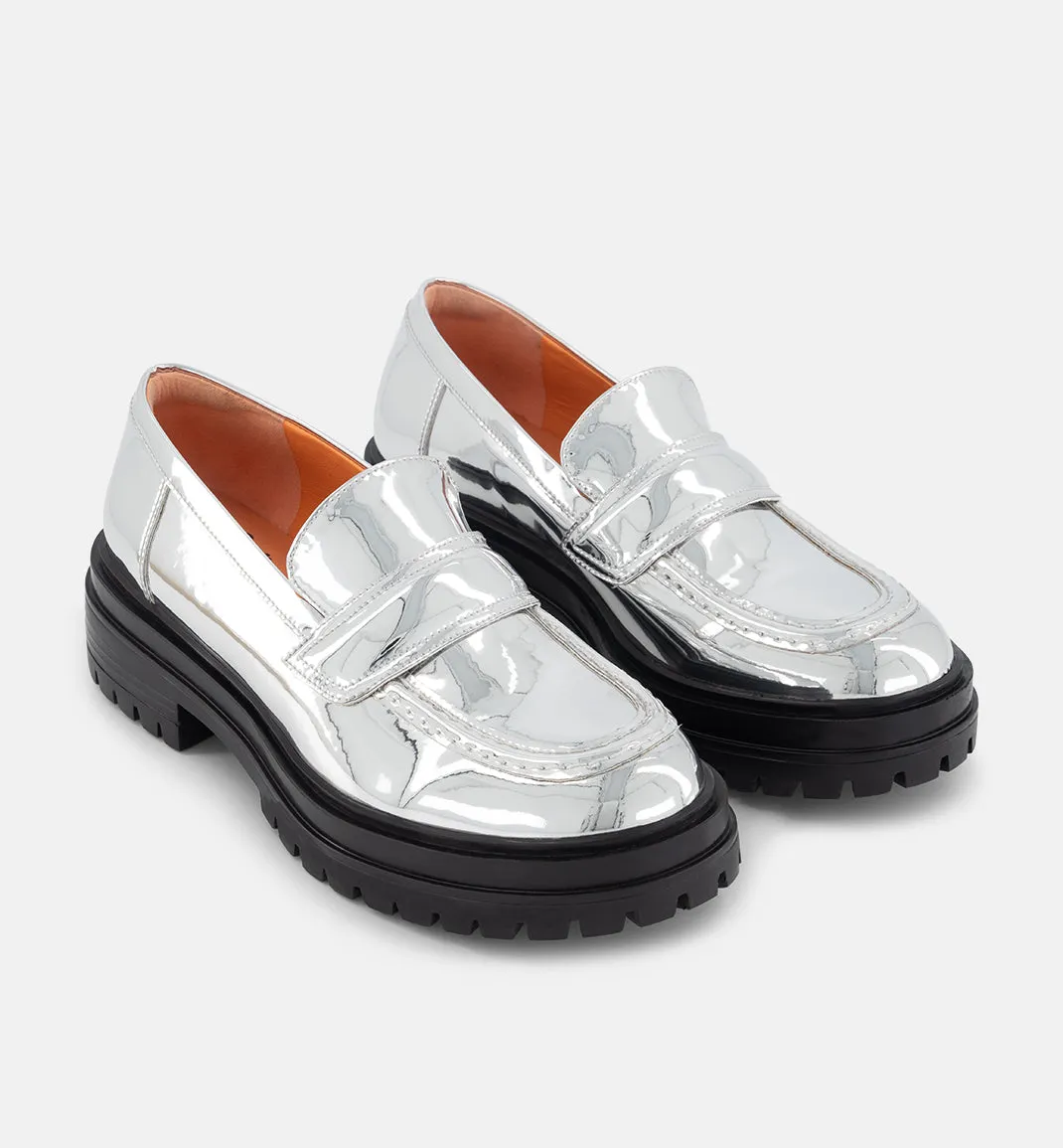 Olympia Slip On Loafer | Patent Silver