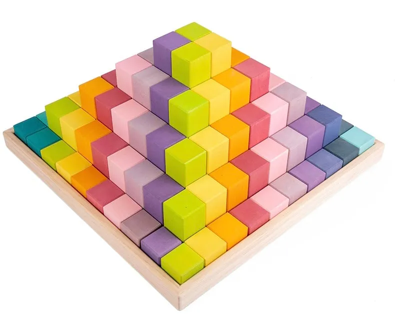 **Pre-order (Ships in 2-3 Weeks)**100 Pcs STAINED Large Stepped Pyramid Wooden Stacking Building Blocks in Pastel/Macaron Colors