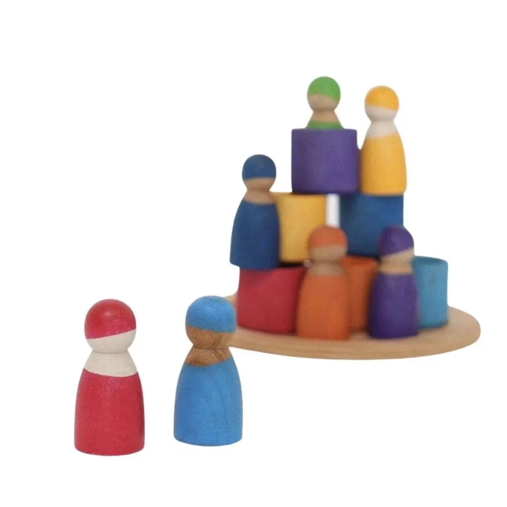 Rainbow wooden peg people