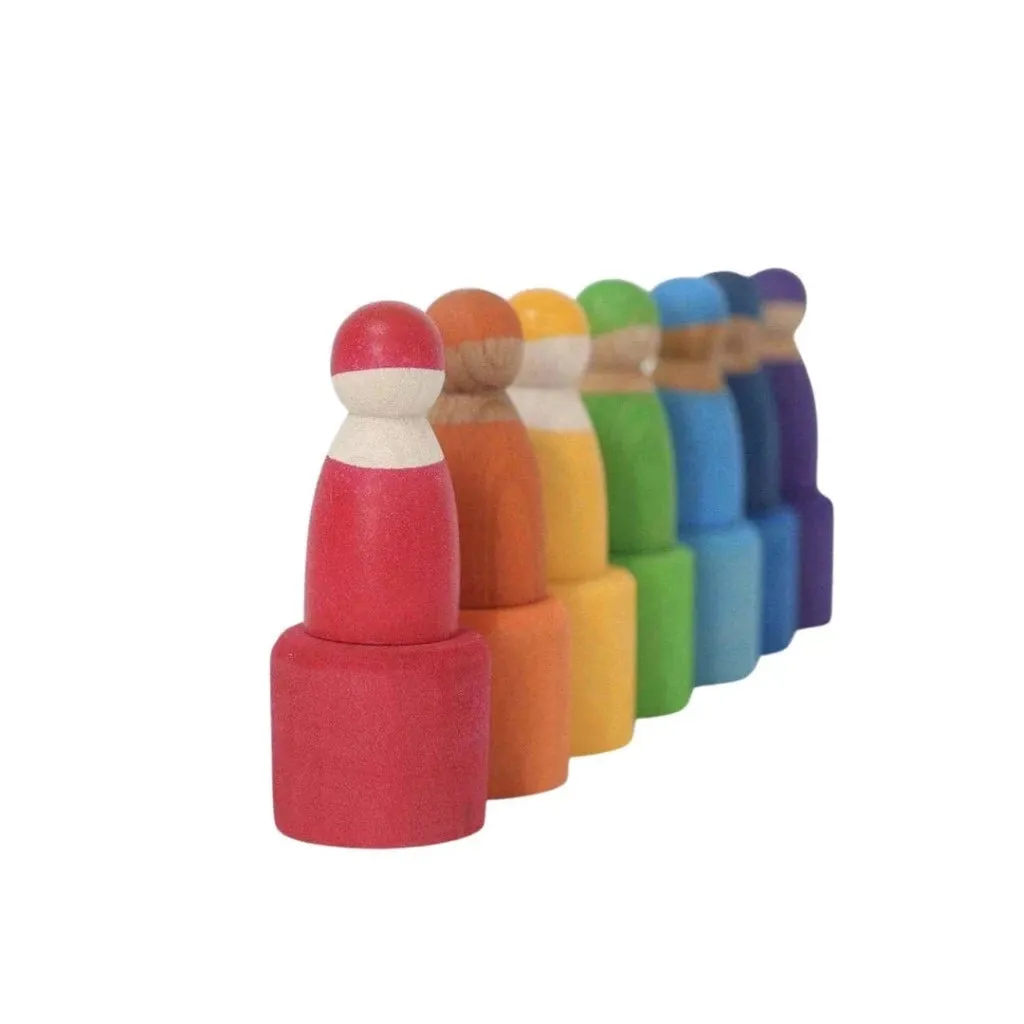 Rainbow wooden peg people