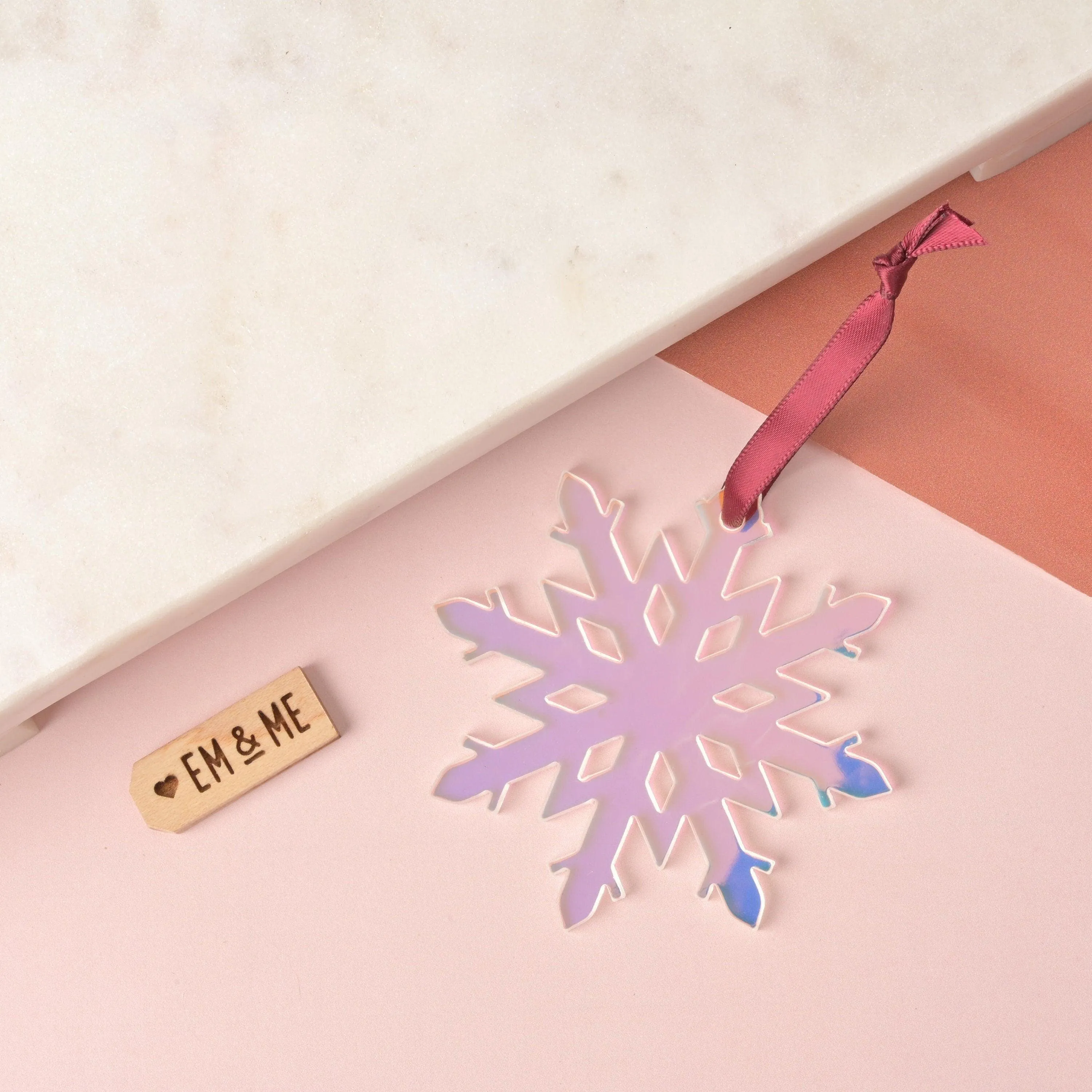 Snowflake Ornament, Clear Holographic Iridescent