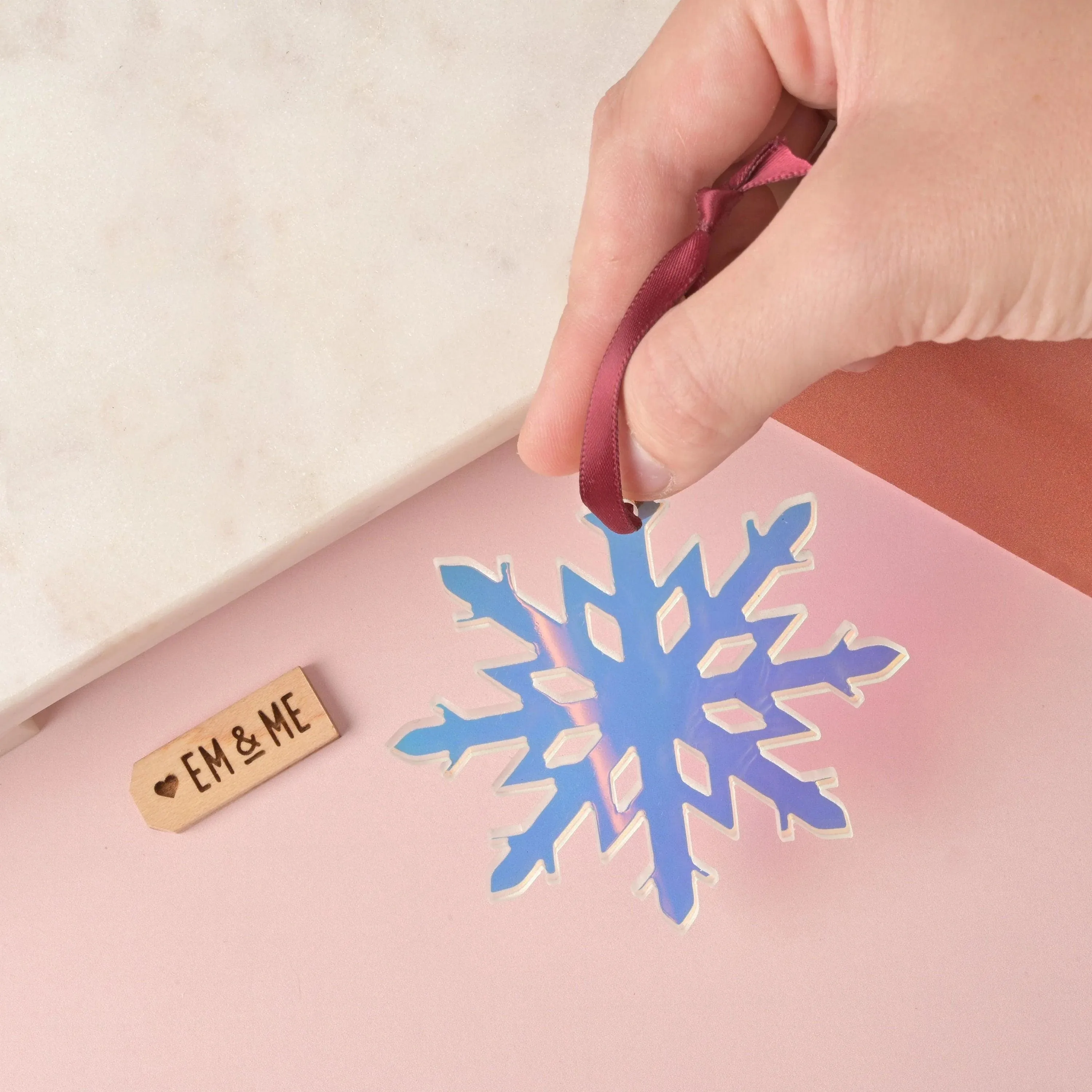 Snowflake Ornament, Clear Holographic Iridescent