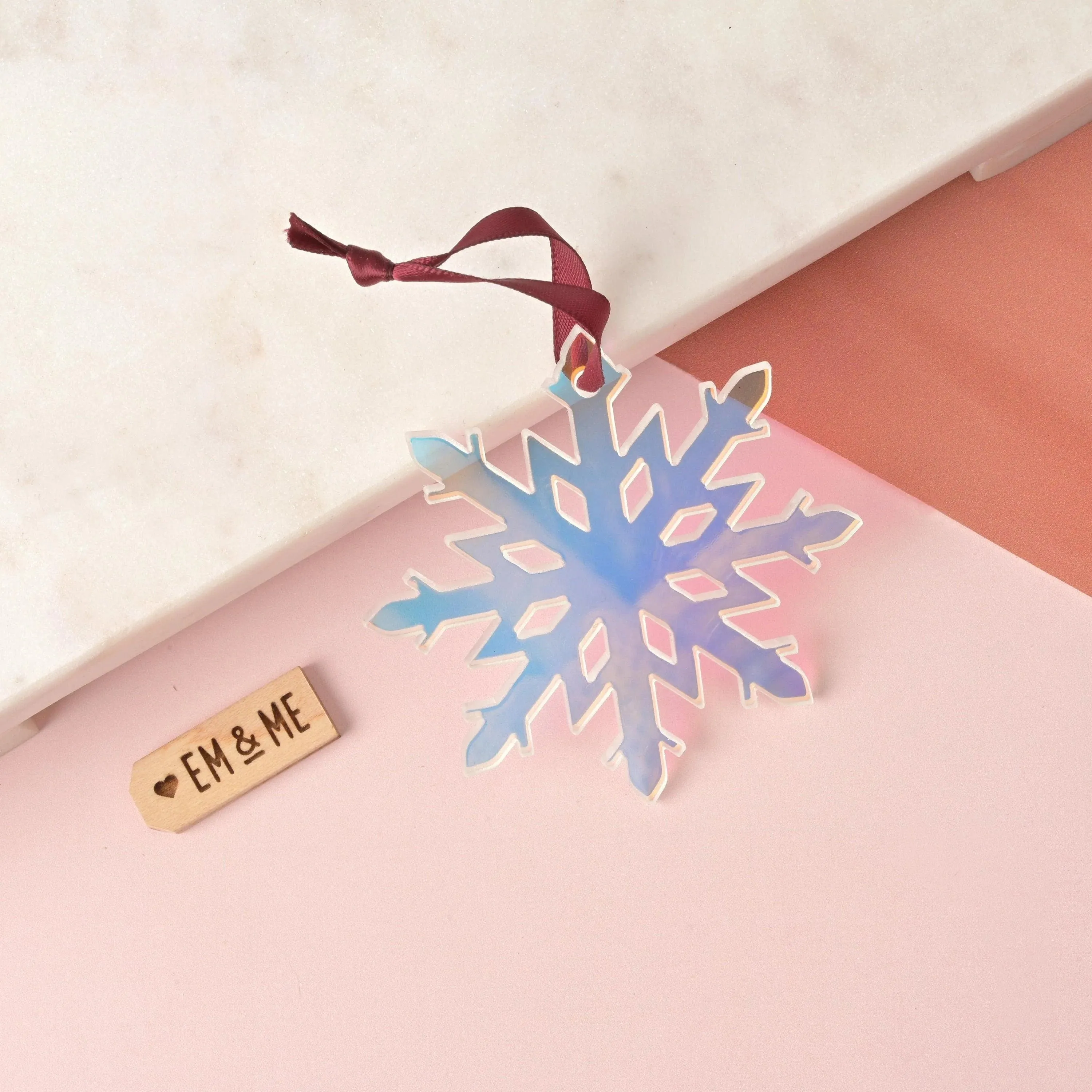 Snowflake Ornament, Clear Holographic Iridescent