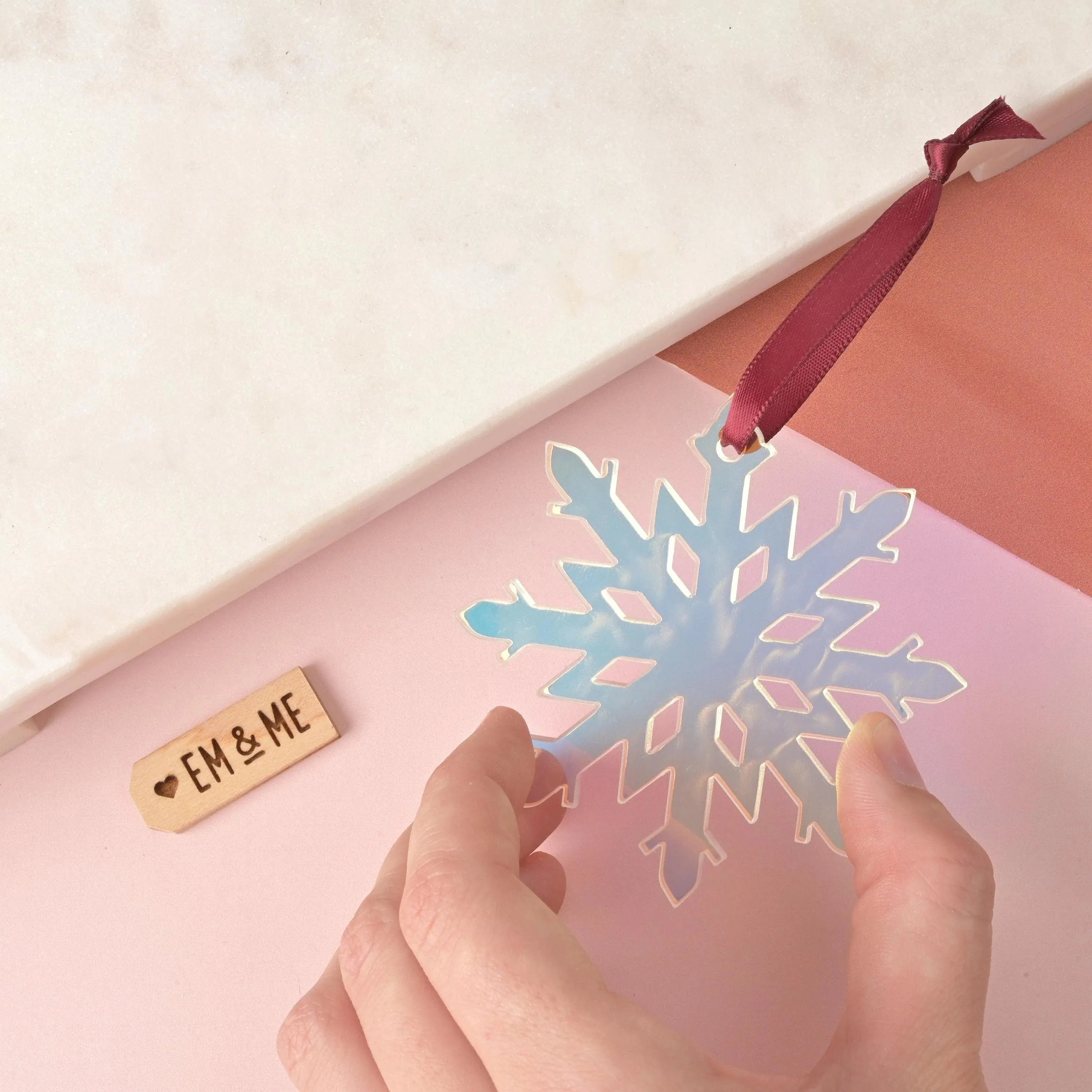 Snowflake Ornament, Clear Holographic Iridescent