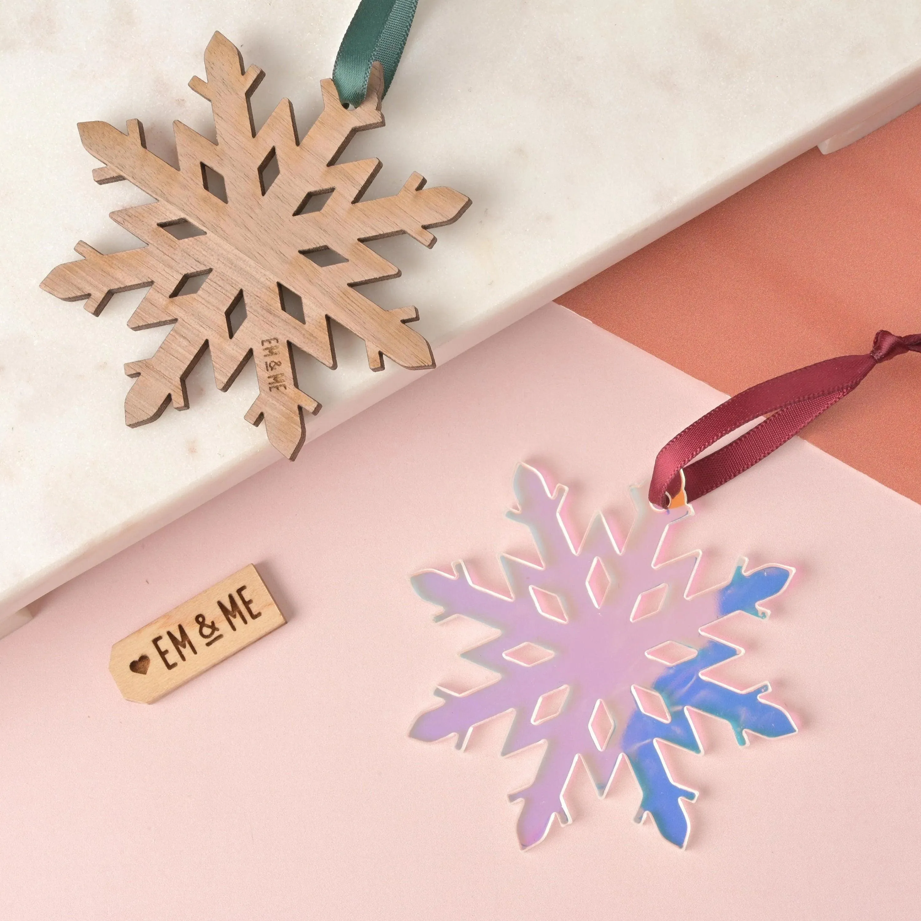 Snowflake Ornament, Clear Holographic Iridescent