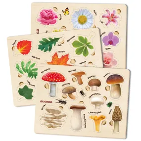 Wooden Puzzles Set for Toddlers | Mushrooms Flowers