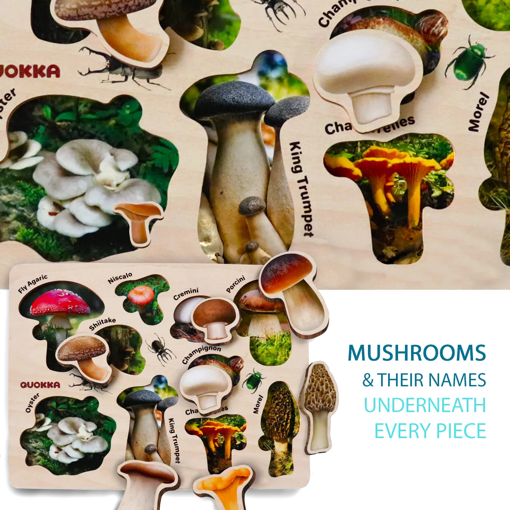 Wooden Puzzles Set for Toddlers | Mushrooms Flowers