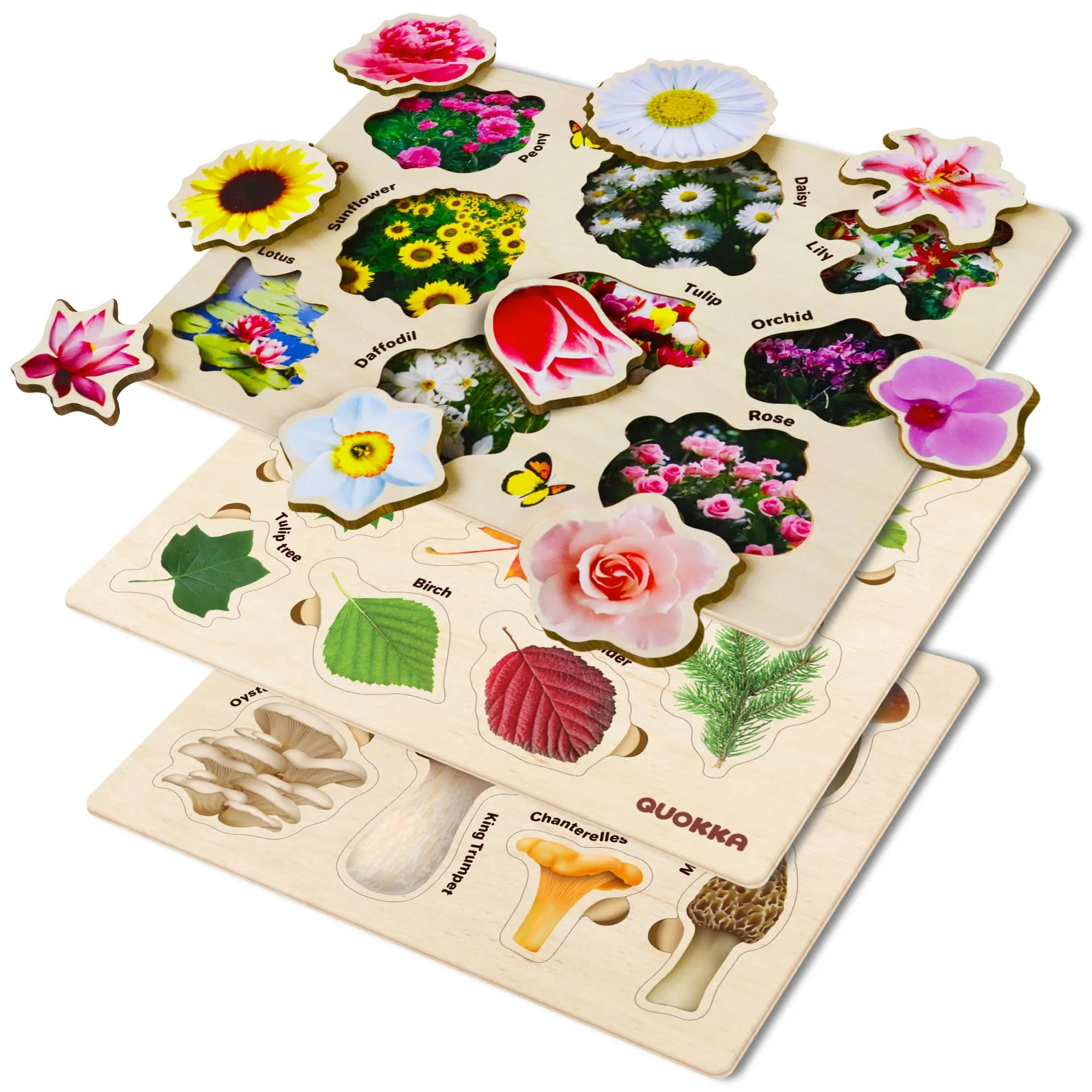 Wooden Puzzles Set for Toddlers | Mushrooms Flowers